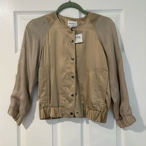 Club Monaco Tessia Silk Baseball Jacket Khaki XS NWT